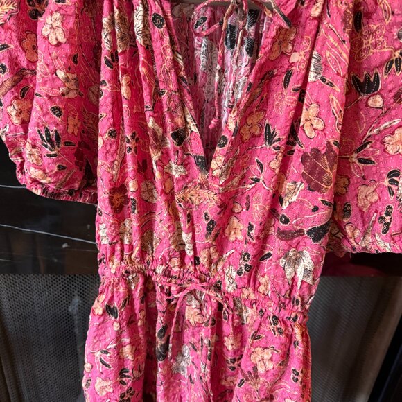 ULLA JOHNSON Puff-Sleeved Tiered Drawstring Mini Dress Hollyhock Size 4 - Picture 4 of 8